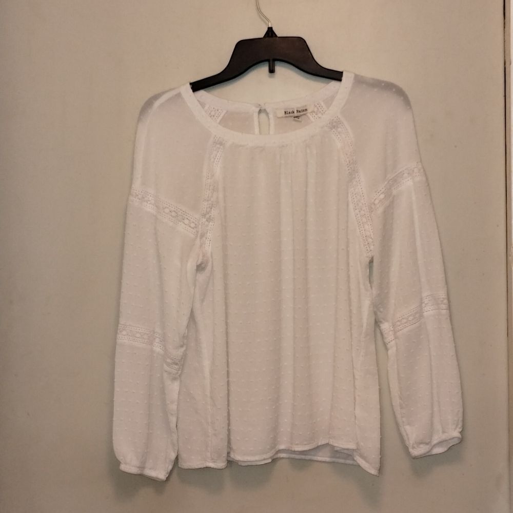 Black Rainn Pure White long sleeve Swiss dot blouse